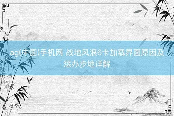 ag(中国)手机网 战地风浪6卡加载界面原因及惩办步地详解
