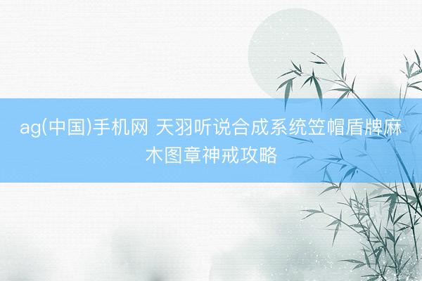 ag(中国)手机网 天羽听说合成系统笠帽盾牌麻木图章神戒攻略