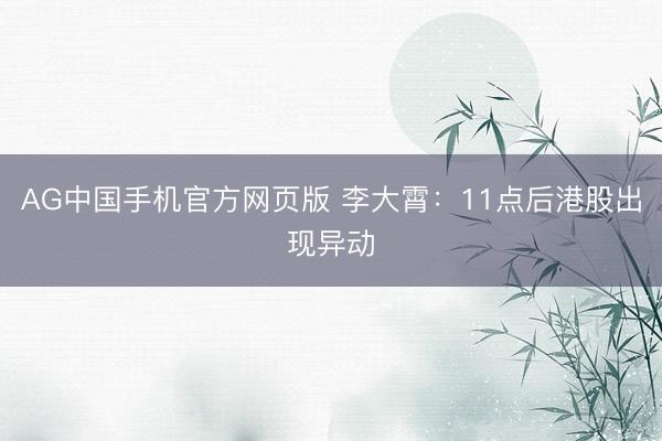 AG中国手机官方网页版 李大霄：11点后港股出现异动