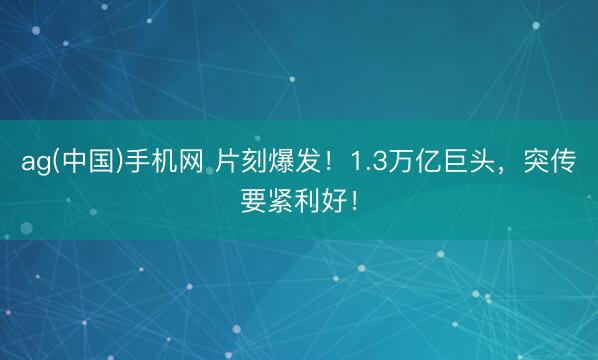 ag(中国)手机网 片刻爆发!1.3万亿巨头,突传要紧利好!