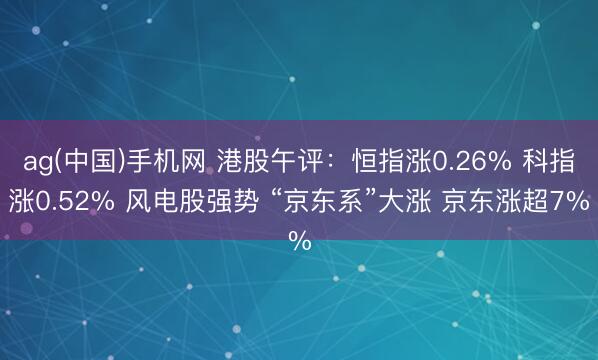 ag(中国)手机网 港股午评:恒指涨0.26% 科指涨0.52% 风电股强势 “京东系”大涨 京东涨超7%