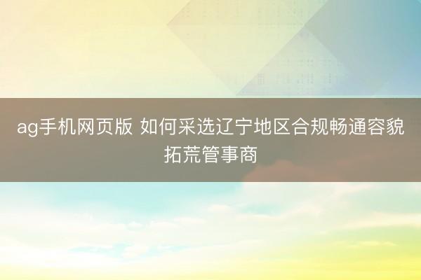 ag手机网页版 如何采选辽宁地区合规畅通容貌拓荒管事商