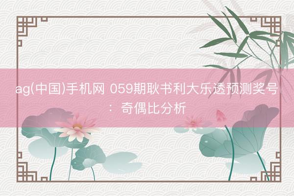 ag(中国)手机网 059期耿书利大乐透预测奖号：奇偶比分析