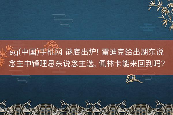 ag(中国)手机网 谜底出炉! 雷迪克给出湖东说念主中锋理思东说念主选， 佩林卡能来回到吗?