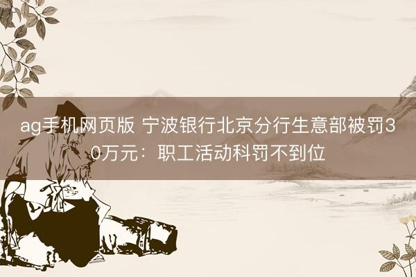 ag手机网页版 宁波银行北京分行生意部被罚30万元:职工活动科罚不到位