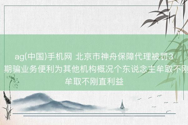 ag(中国)手机网 北京市神舟保障代理被罚30万元：期骗业务便利为其他机构概况个东说念主牟取不刚直利益